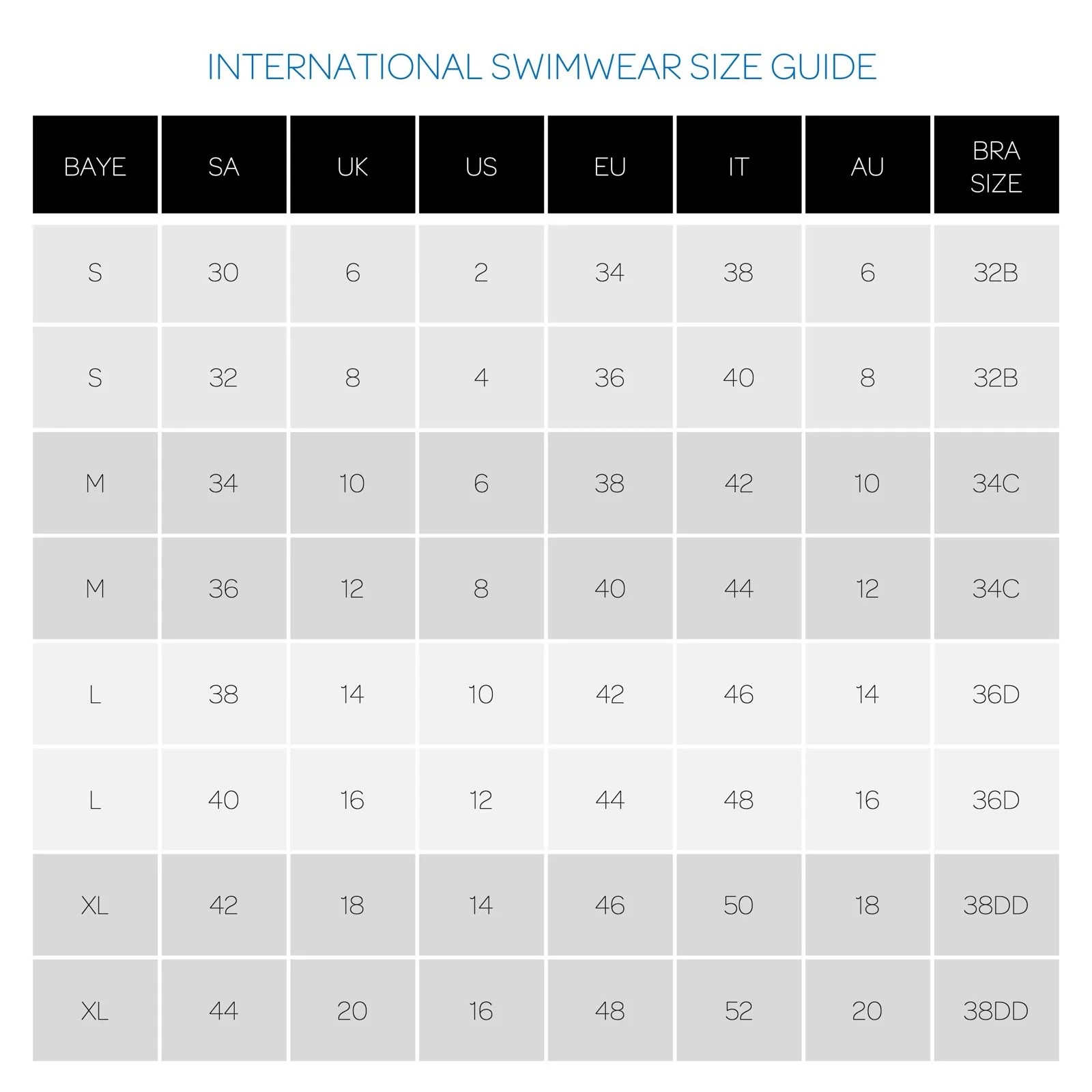 size guide swim